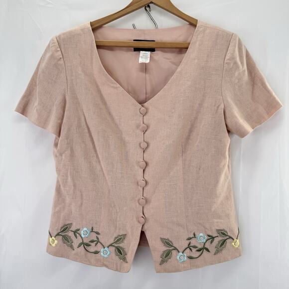 Skirt Suit 8 Vintage Linen Set Church 2 Piece Pink Floral Top Cottage Minimal - Picture 1 of 15